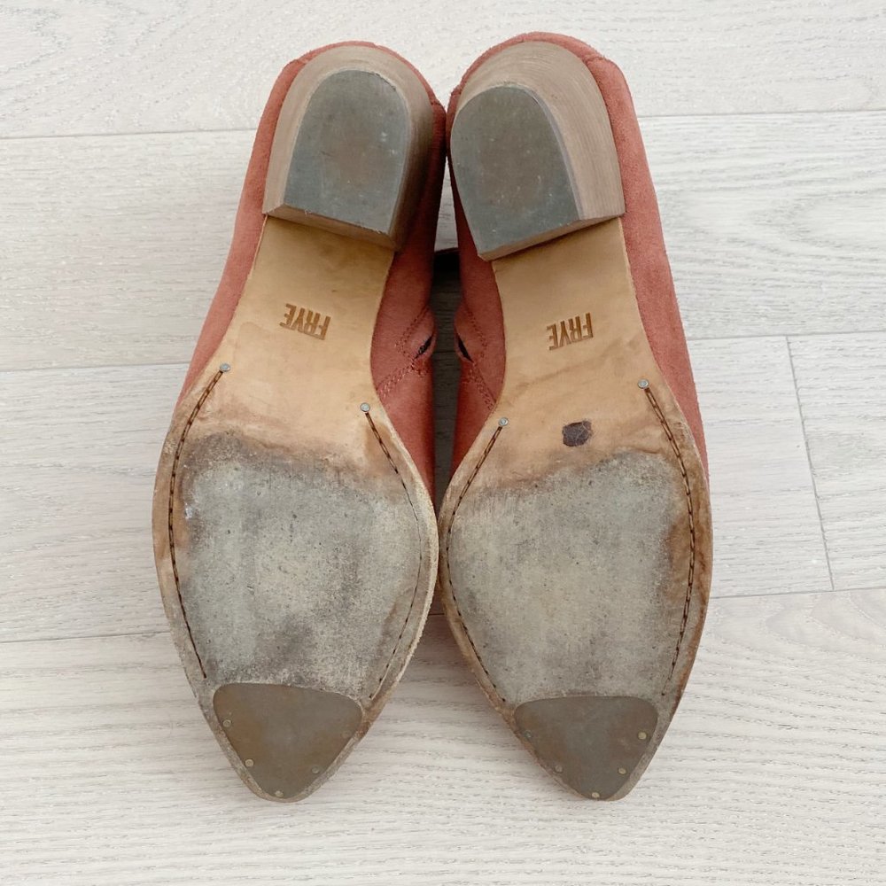 frye • reed rosewood suede rust ankle point bootie - Picture 11 of 12